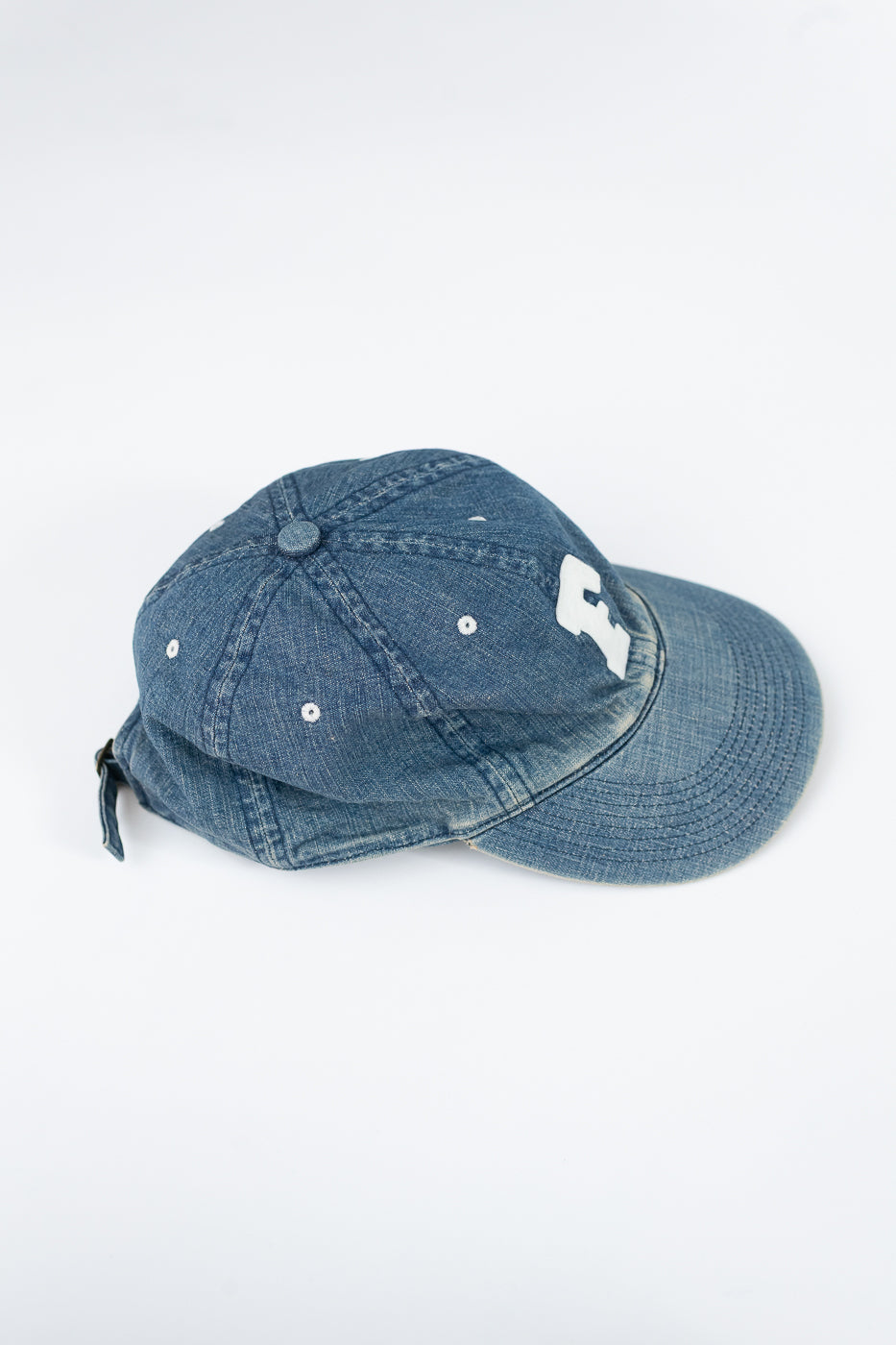6843HW - 6 Panel Denim Baseball Cap 'F' Patch - Indigo Vintage Wash
