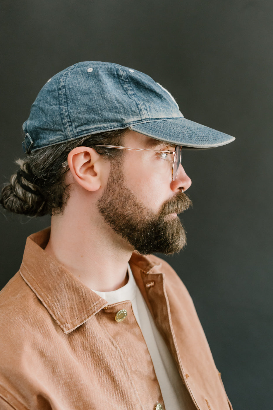 6843HW - 6 Panel Denim Baseball Cap 'F' Patch - Indigo Vintage Wash