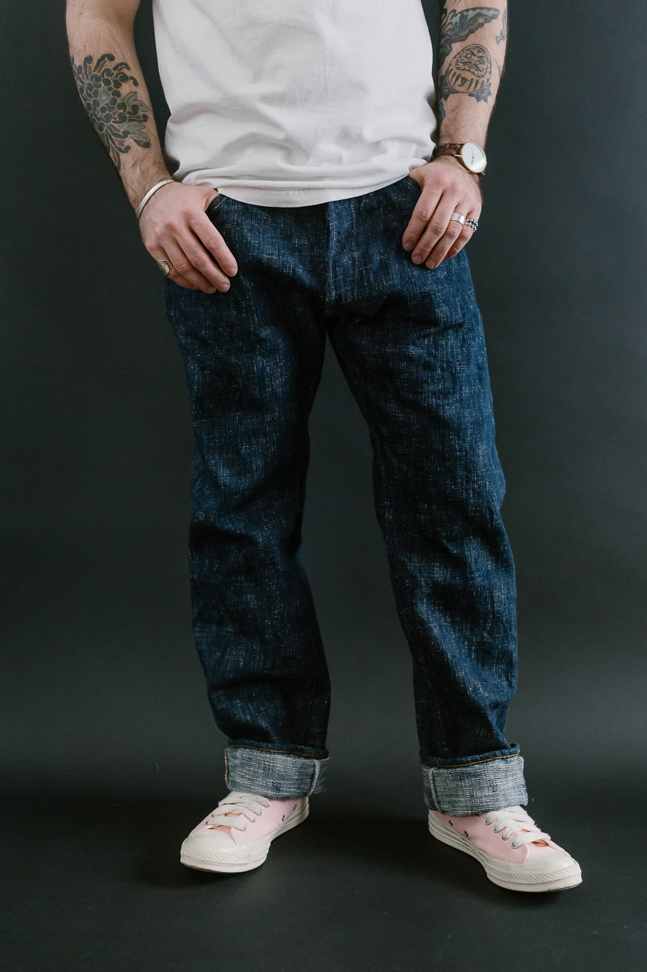 GZ-15SLSTSK-0611 - 15oz Skein Dyed Slubby Green Indigo Selvedge Jeans - Slim Straight Fit