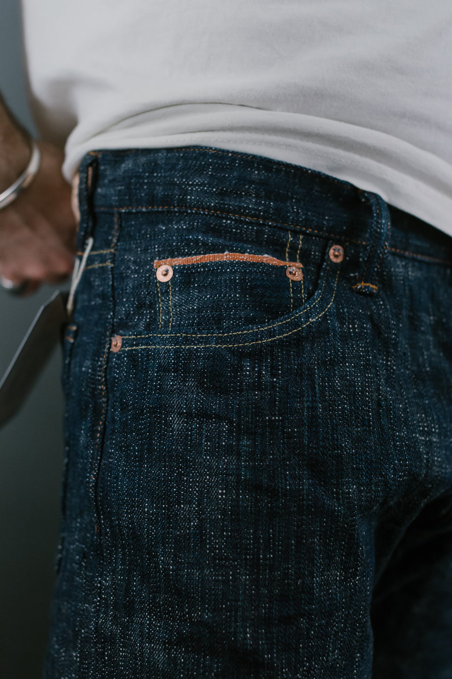 GZ-15SLSTSK-0611 - 15oz Skein Dyed Slubby Green Indigo Selvedge Jeans - Slim Straight Fit