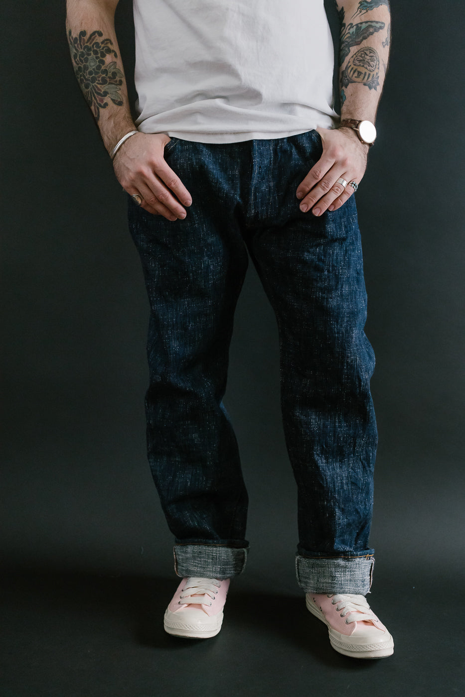 GZ-15SLSTSK-0611 - 15oz Skein Dyed Slubby Green Indigo Selvedge Jeans - Slim Straight Fit