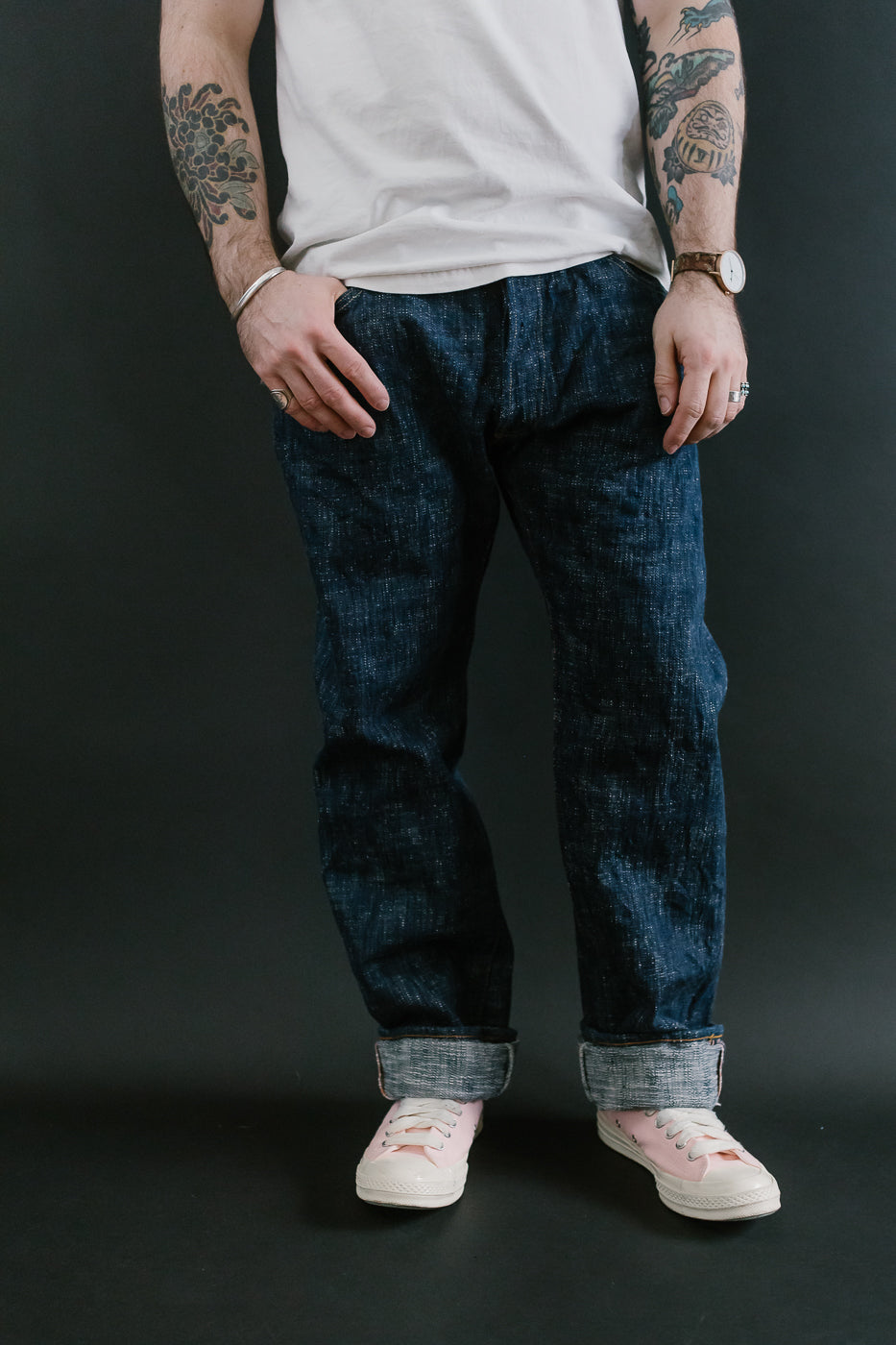 GZ-15SLSTSK-0611 - 15oz Skein Dyed Slubby Green Indigo Selvedge Jeans - Slim Straight Fit