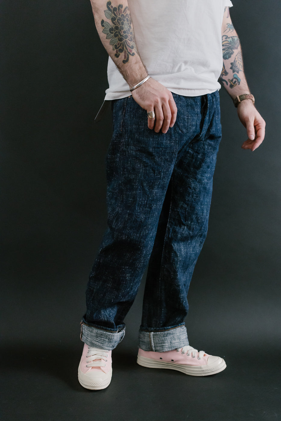GZ-15SLSTSK-0611 - 15oz Skein Dyed Slubby Green Indigo Selvedge Jeans - Slim Straight Fit