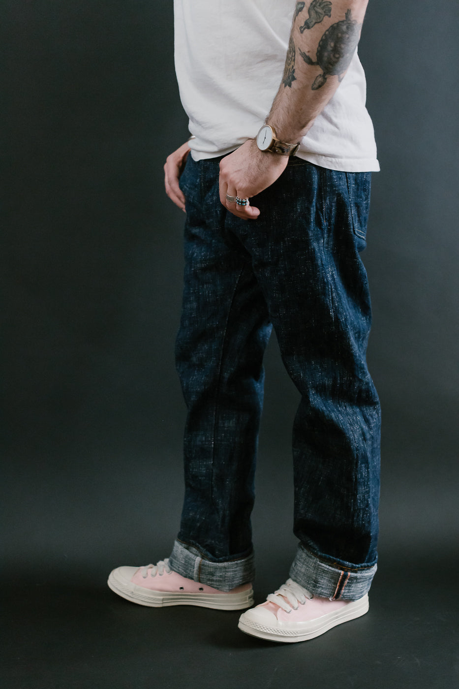 GZ-15SLSTSK-0611 - 15oz Skein Dyed Slubby Green Indigo Selvedge Jeans - Slim Straight Fit