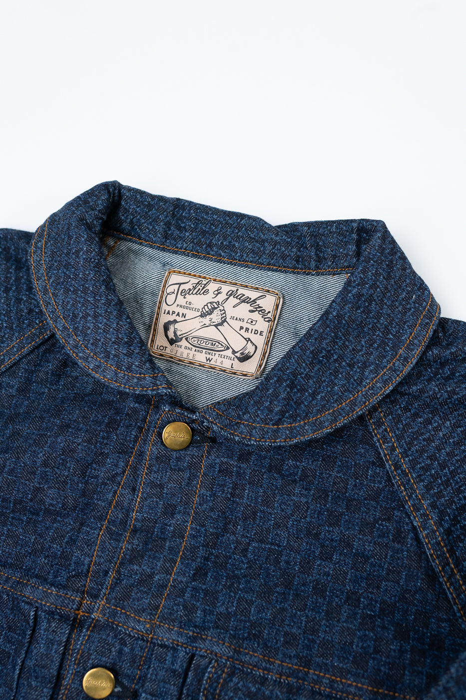 GZ-GJRG-0609 - Shawl Collar Raglan Embossed Checkers Jean Jacket - Indigo