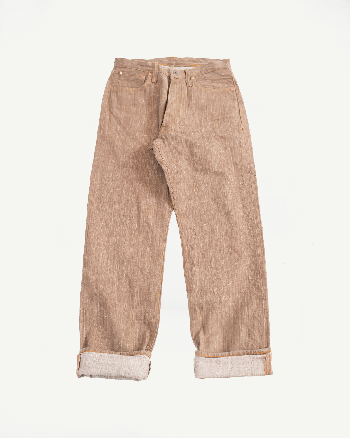 GZ-NPST-KAKI - 13oz Persimmon Naturally Dyed Nep Selvedge Jeans - Heritage Straight