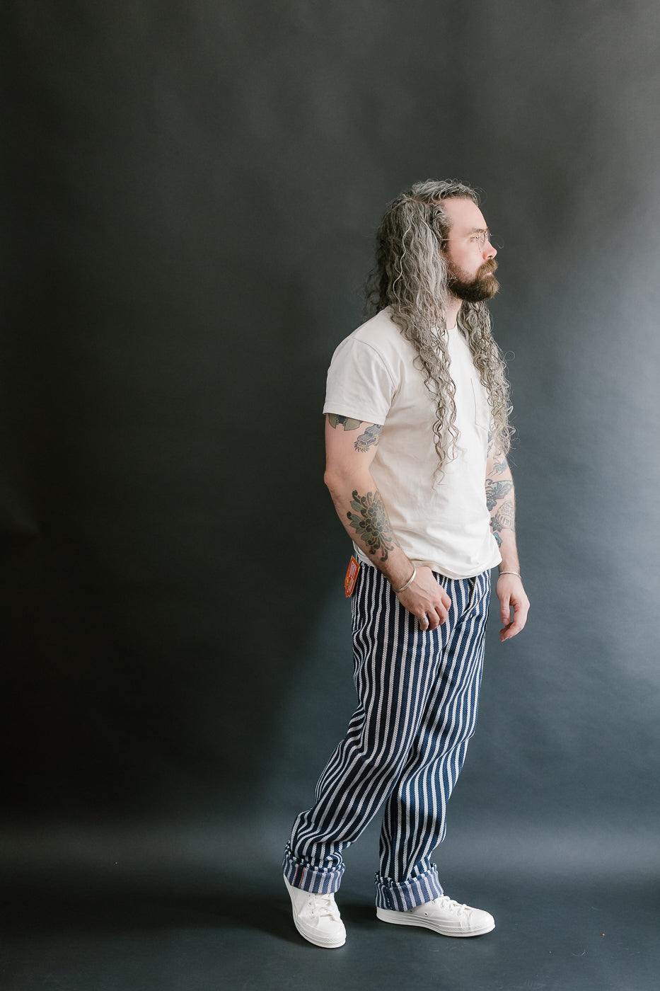 GZ-SKLST-ST- 14.5oz Double-Yarn Stripe Sashiko Selvedge Jeans - Heritage Straight