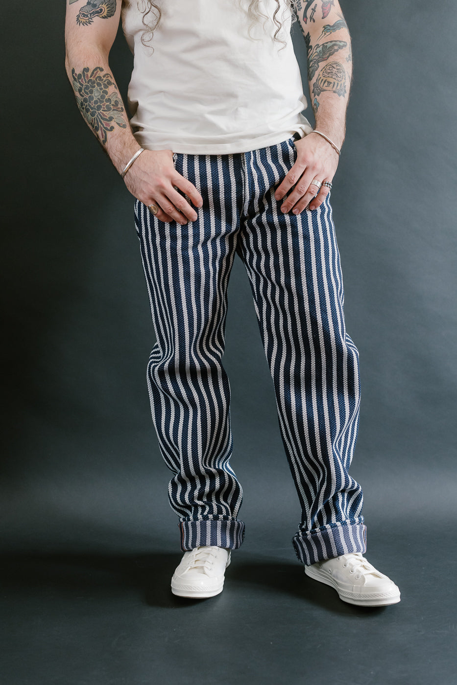 GZ-SKLST-ST- 14.5oz Double-Yarn Stripe Sashiko Selvedge Jeans - Heritage Straight