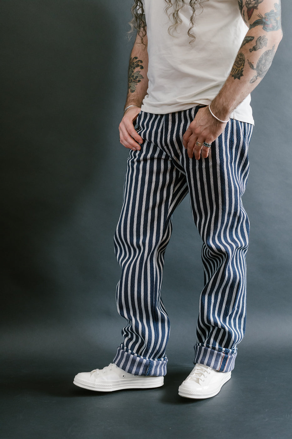 GZ-SKLST-ST- 14.5oz Double-Yarn Stripe Sashiko Selvedge Jeans - Heritage Straight
