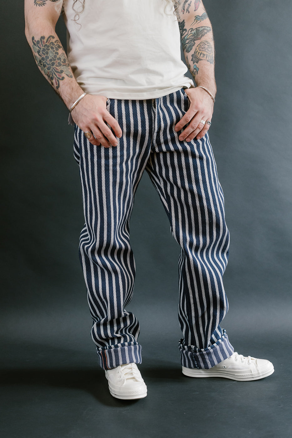 GZ-SKLST-ST- 14.5oz Double-Yarn Stripe Sashiko Selvedge Jeans - Heritage Straight