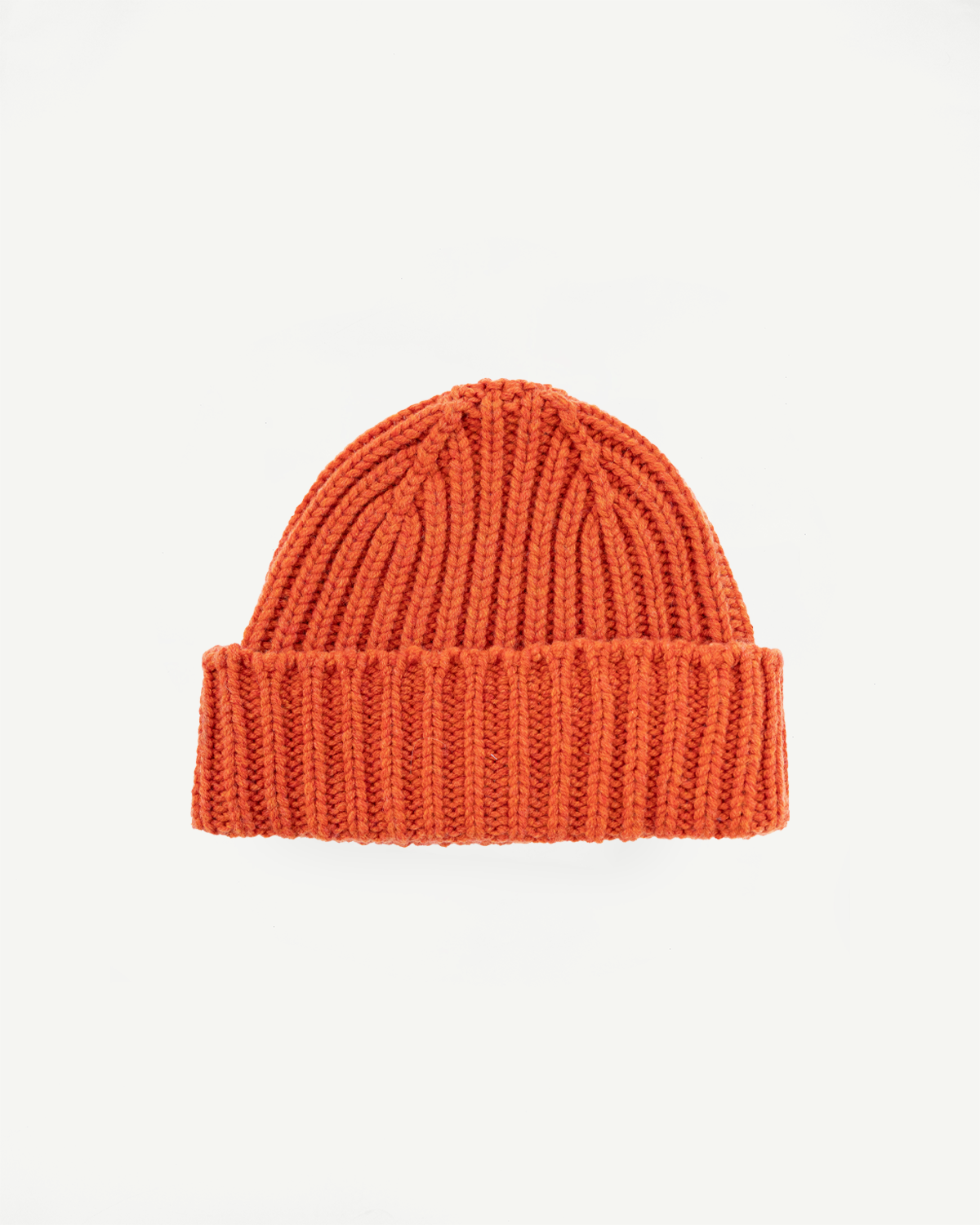 safety orange ribbed chunky beanie, watch cap on white background