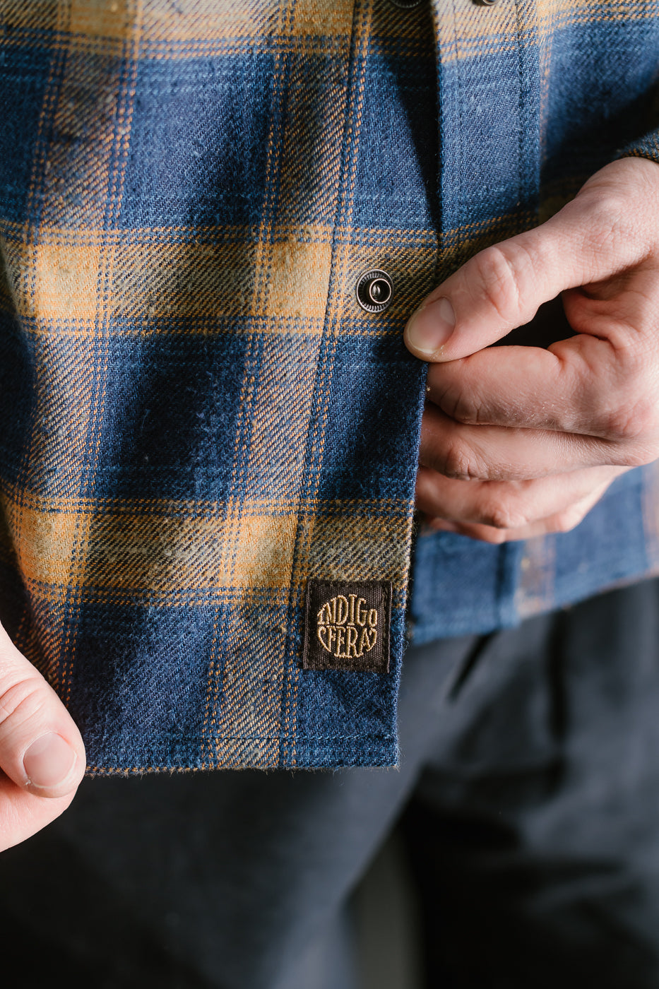 10.5oz Dawson Selvedge Flannel - Indigo, Beige