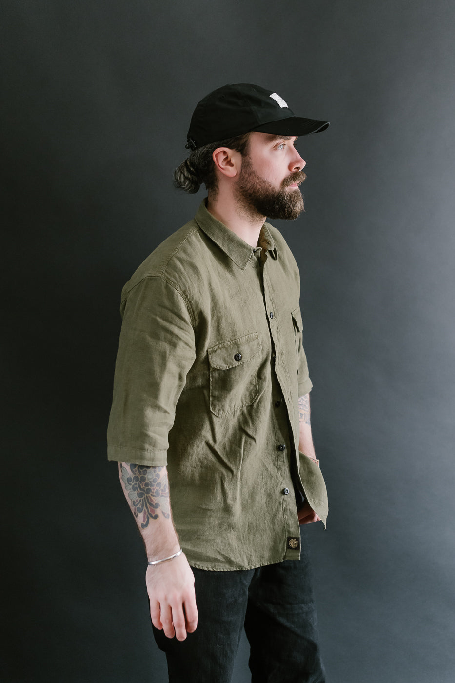 Delray Linen Canvas Shirt - Military Olive