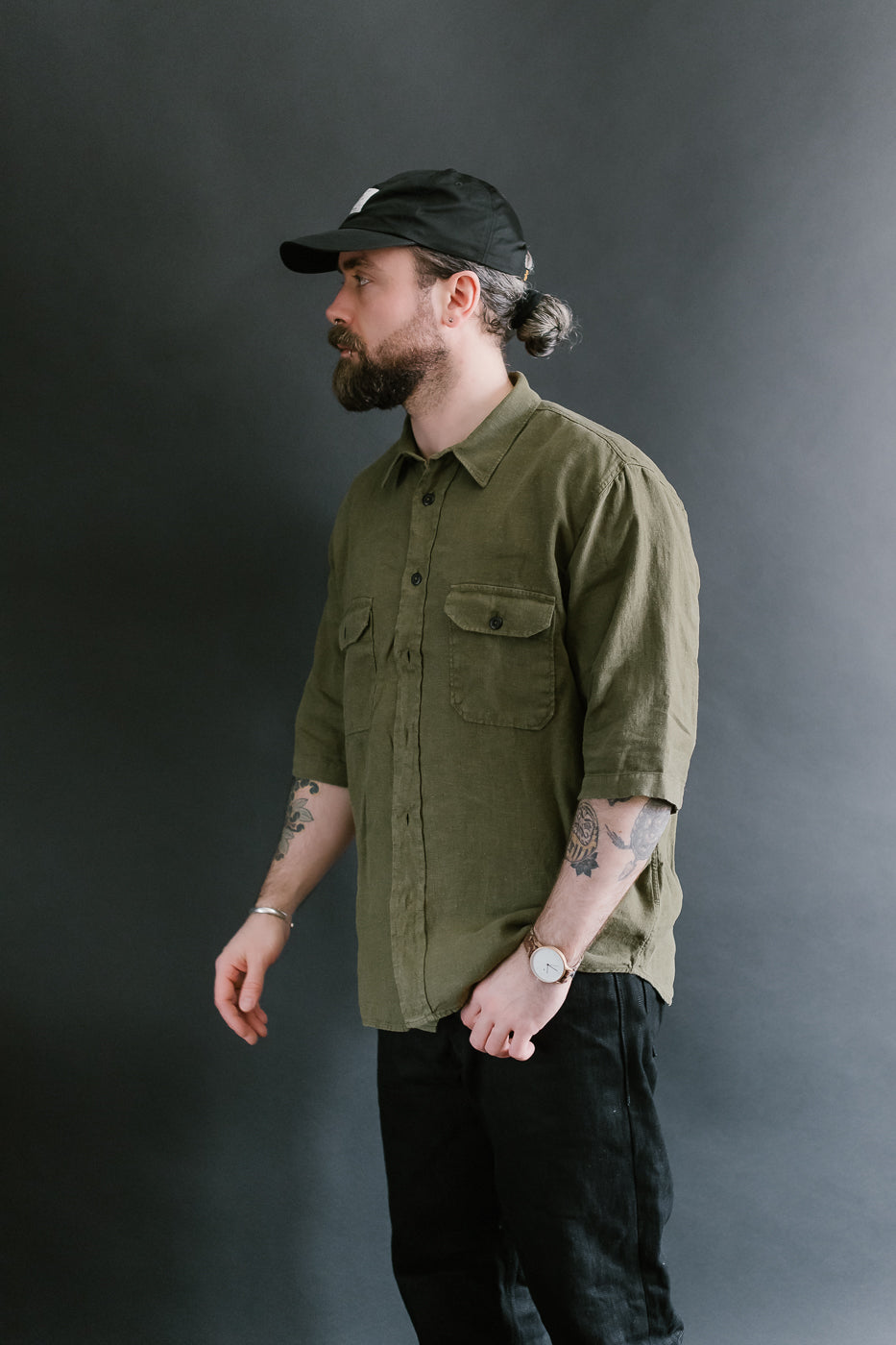 Delray Linen Canvas Shirt - Military Olive