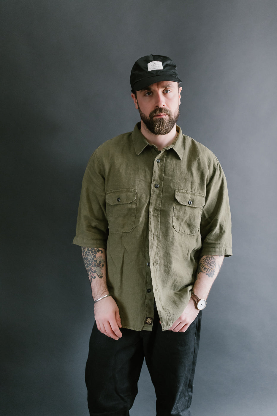 Delray Linen Canvas Shirt - Military Olive
