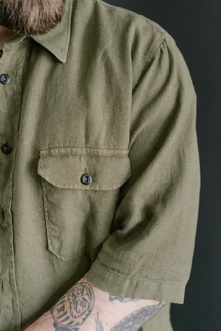 Delray Linen Canvas Shirt - Military Olive
