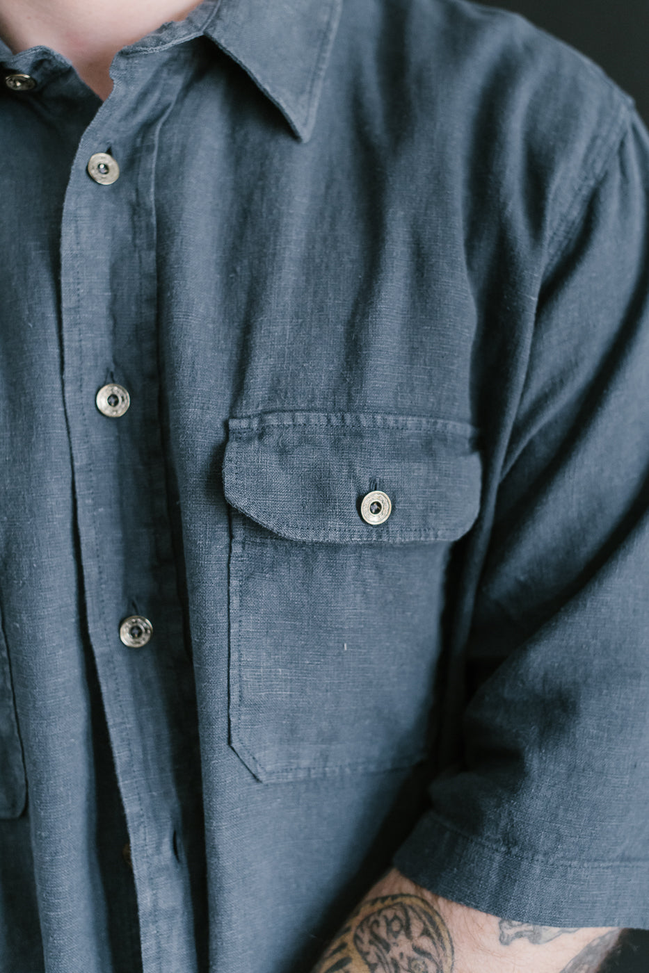 Delray Linen Canvas Shirt - Mood Indigo