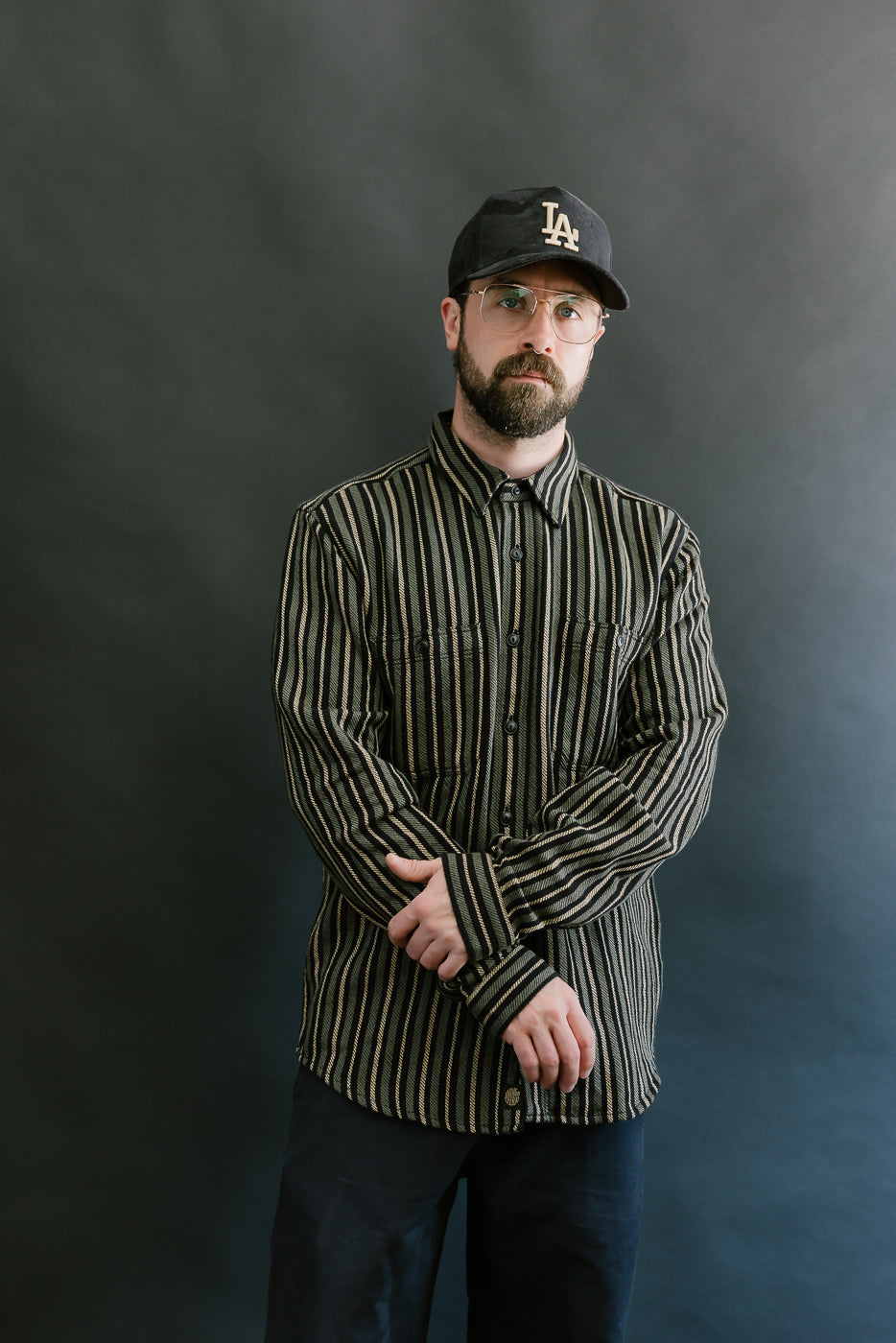 McAllen Shirt Drunken Stripe Twill - Black, Beige, Grey