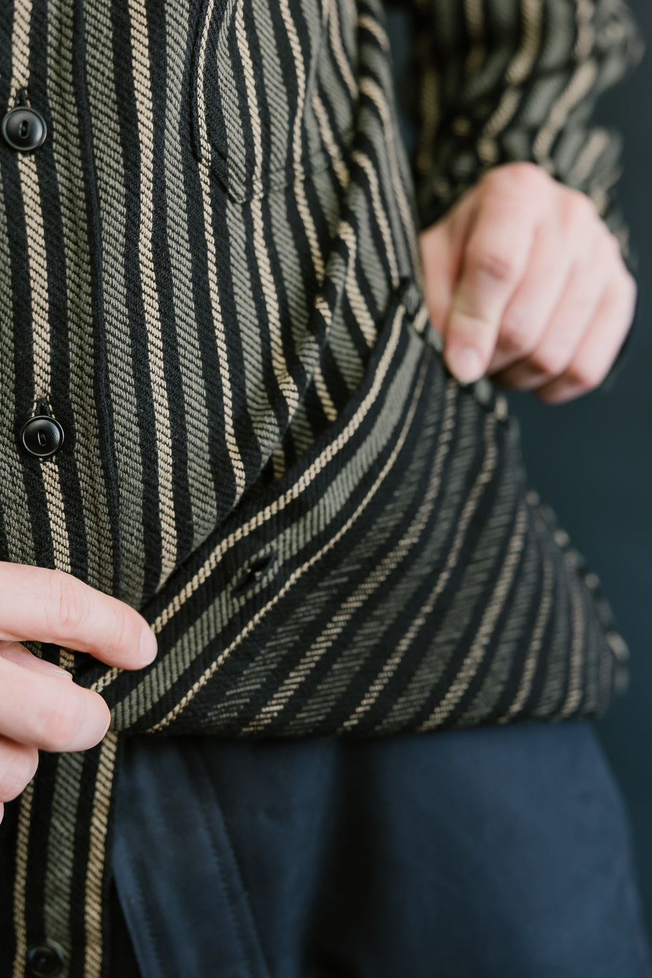McAllen Shirt Drunken Stripe Twill - Black, Beige, Grey
