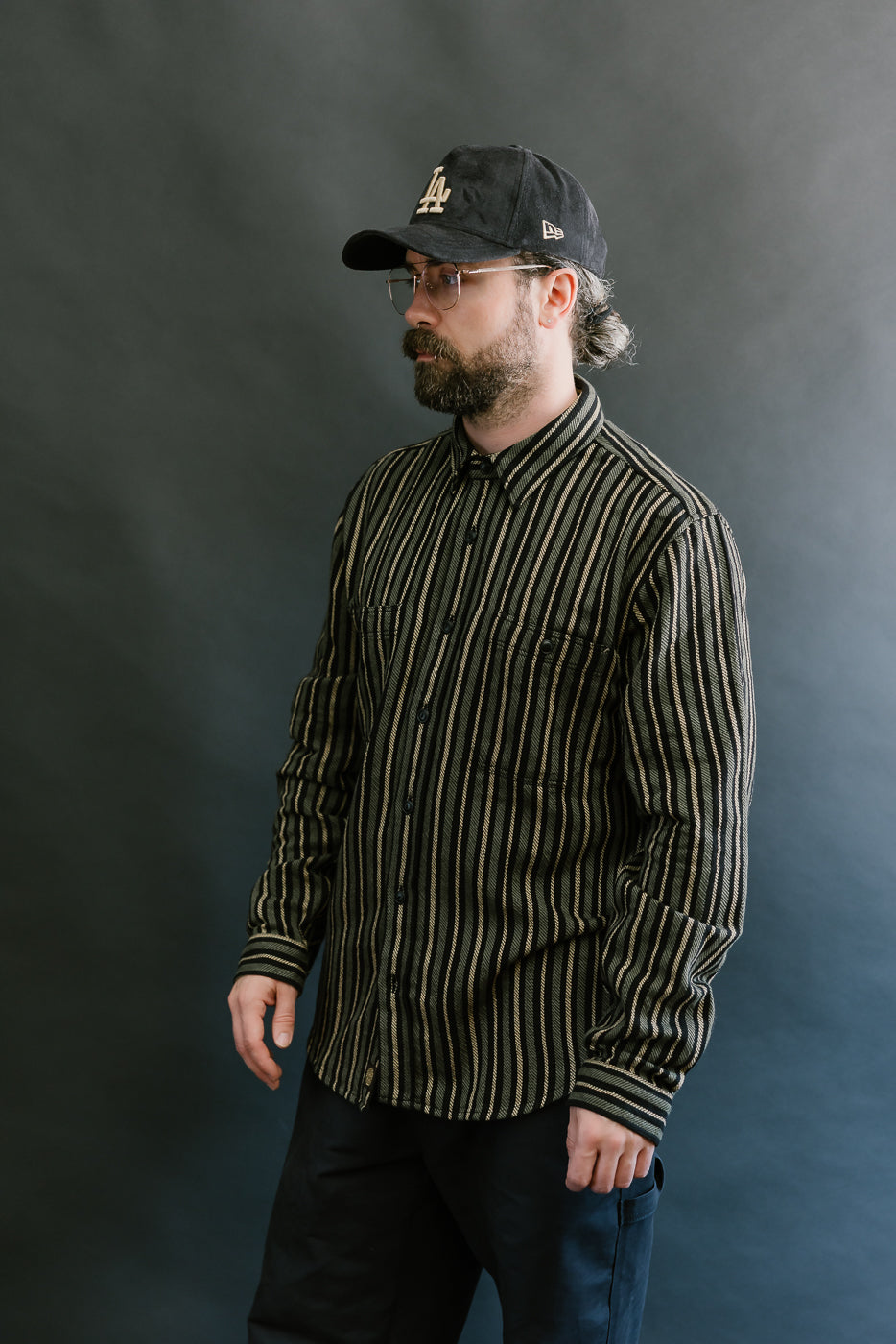 McAllen Shirt Drunken Stripe Twill - Black, Beige, Grey