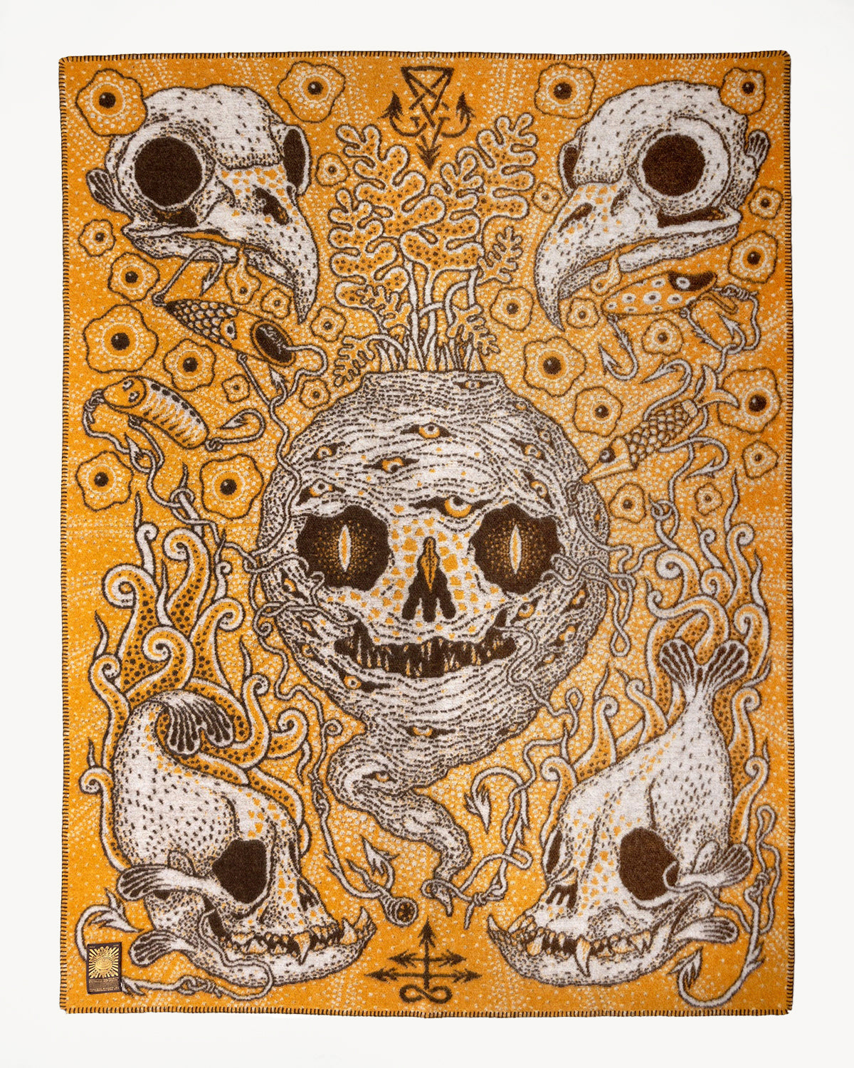 Root of All Evil Blanket - Mustard, Brown, White