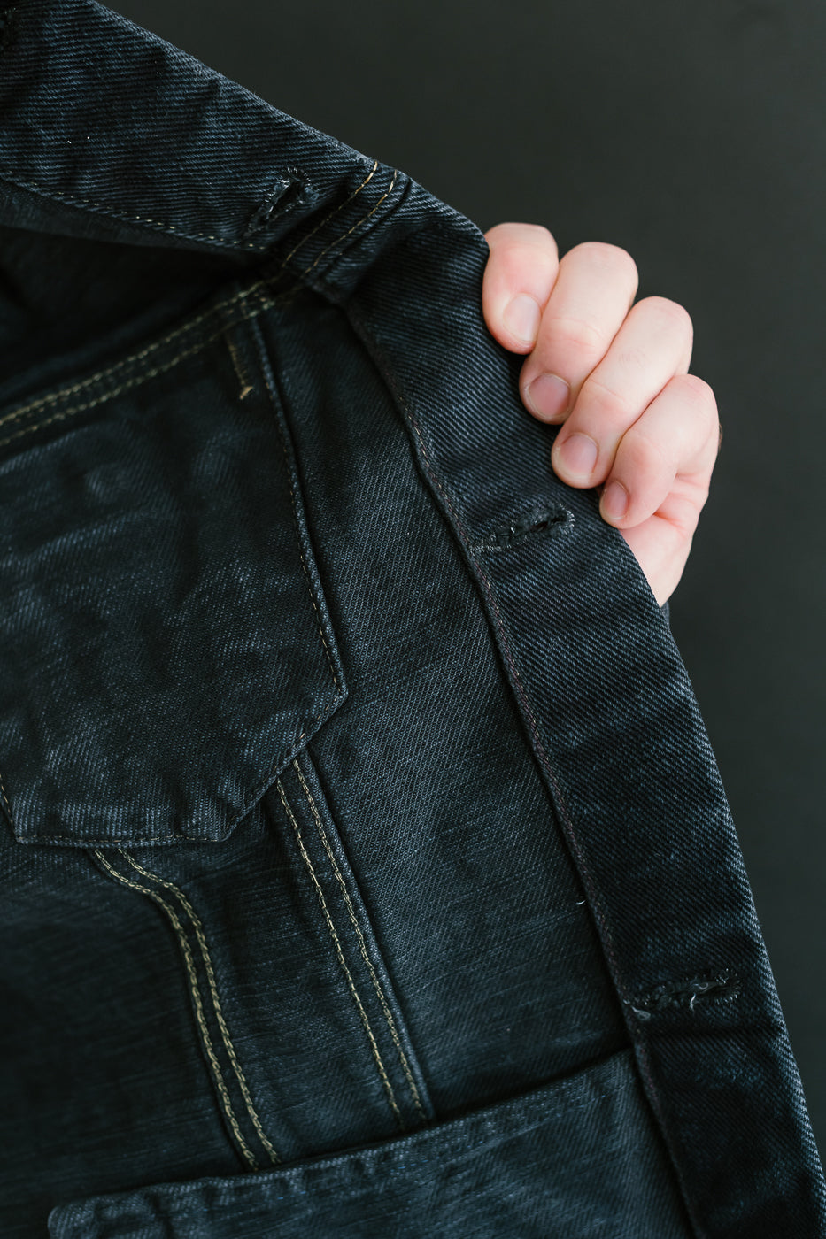 IH-526Lod - 19oz Left-Hand Twill Selvedge Denim Type III Jacket - Indigo Overdyed Black