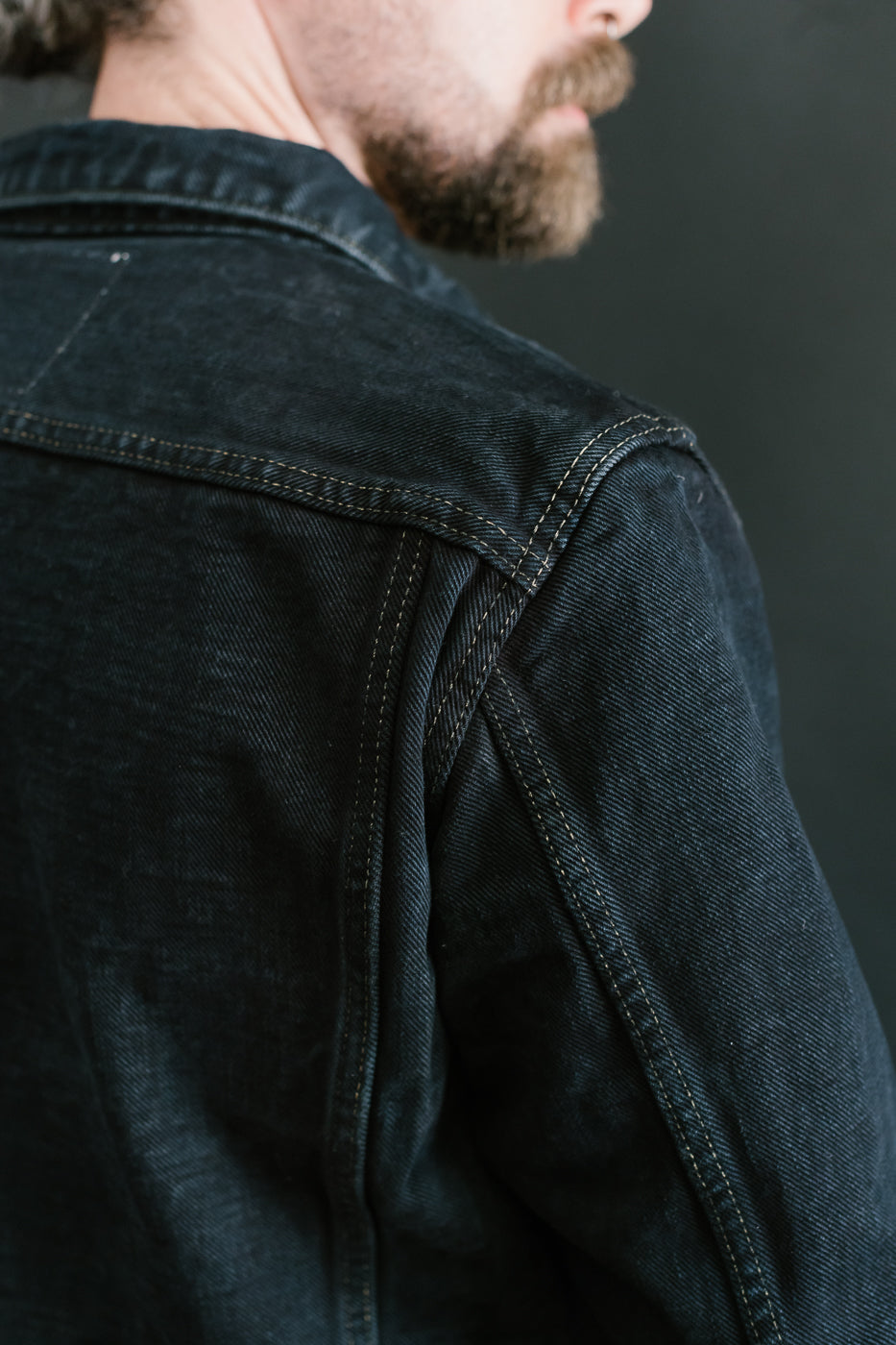 IH-526Lod - 19oz Left-Hand Twill Selvedge Denim Type III Jacket - Indigo Overdyed Black