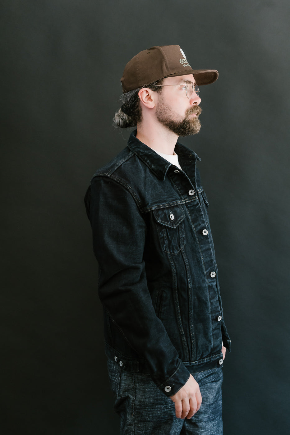 IH-526Lod - 19oz Left-Hand Twill Selvedge Denim Type III Jacket - Indigo Overdyed Black