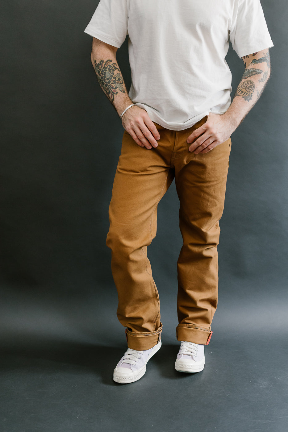 IH-666D - 17oz Duck Slim Straight Cut Jeans - Brown