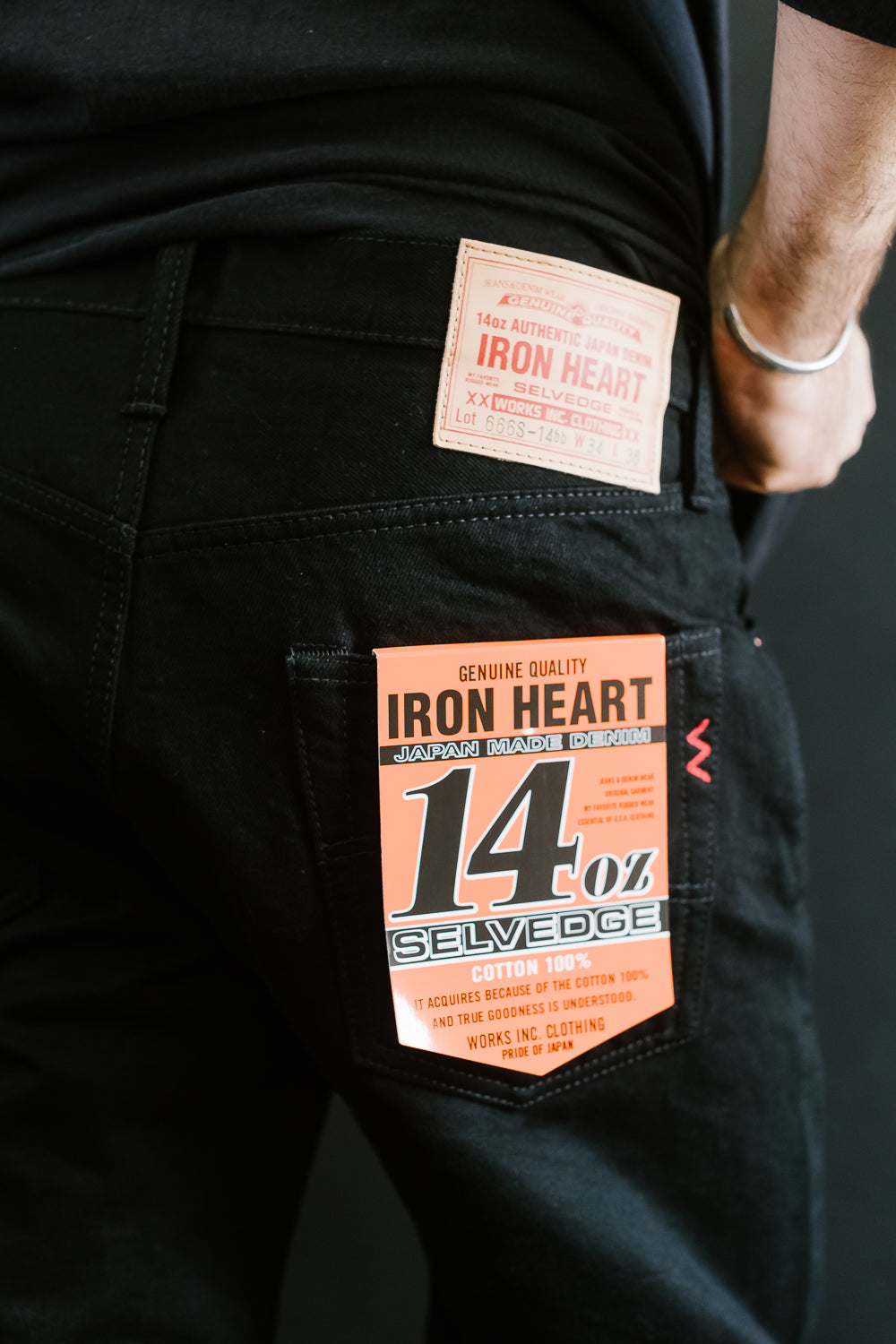 IH-666S-142bb - 14oz Selvedge Denim Slim Straight Cut Jeans - Black/Black