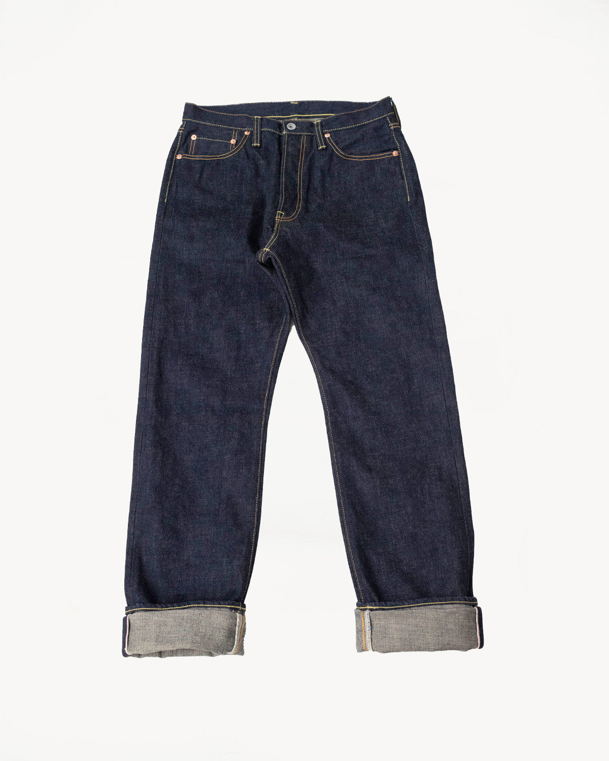 IH-888S-18 - 18oz Vintage Selvedge Denim Medium/High Rise Tapered Cut Jeans - Indigo