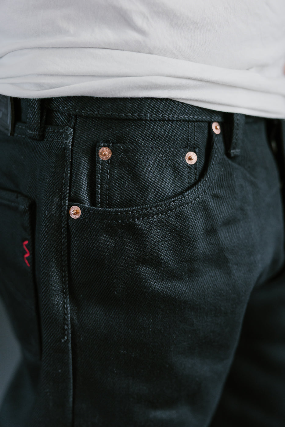 IH-888S-SB - 21oz Selvedge Denim Relaxed Taper Cut Jeans - Superblack Non-Fade
