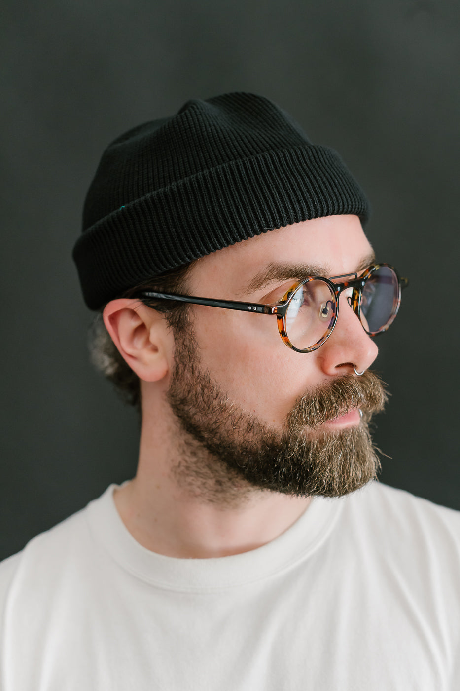 IHG-081-BLK - 100% Cotton Ribbed Beanie - Black
