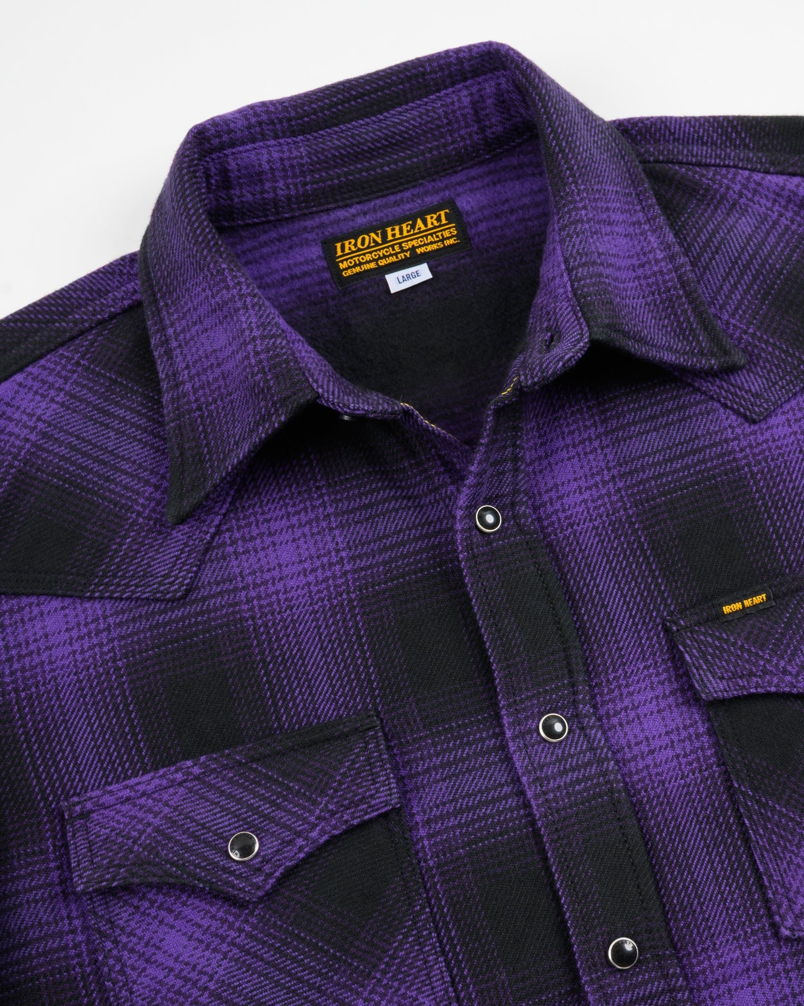 IHSH-264-PUR - Ultra Heavy Flannel Ombré Check Western Shirt - Purple/Black