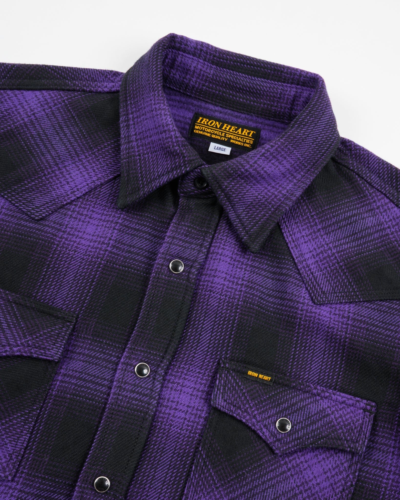 IHSH-264-PUR - Ultra Heavy Flannel Ombré Check Western Shirt - Purple/Black