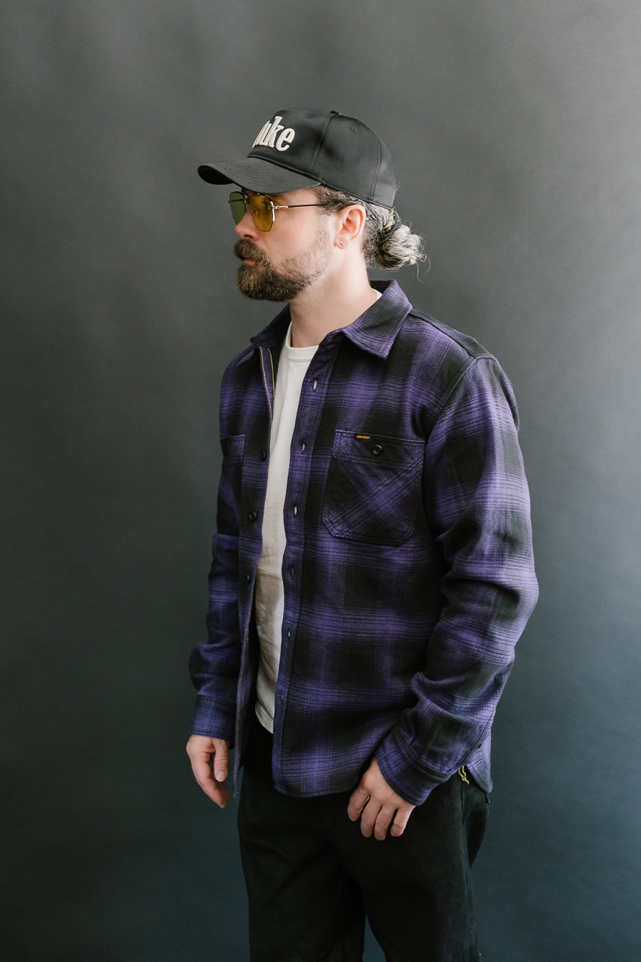 IHSH-265-PUR - Ultra Heavy Flannel Ombré Check Work Shirt - Purple/Black