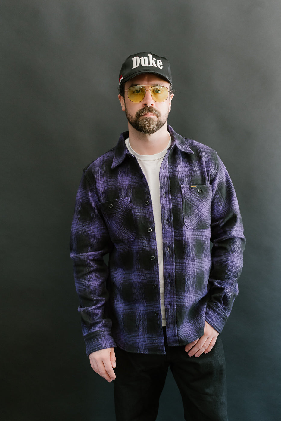 IHSH-265-PUR - Ultra Heavy Flannel Ombré Check Work Shirt - Purple/Black