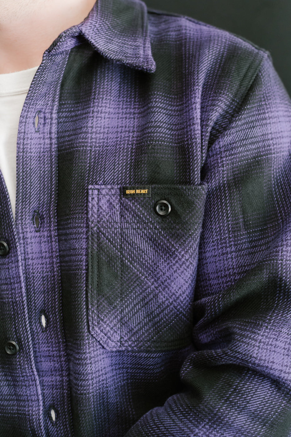 IHSH-265-PUR - Ultra Heavy Flannel Ombré Check Work Shirt - Purple/Black