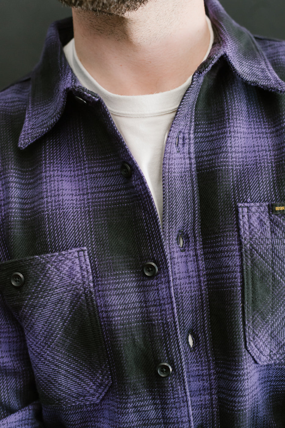 IHSH-265-PUR - Ultra Heavy Flannel Ombré Check Work Shirt - Purple/Black