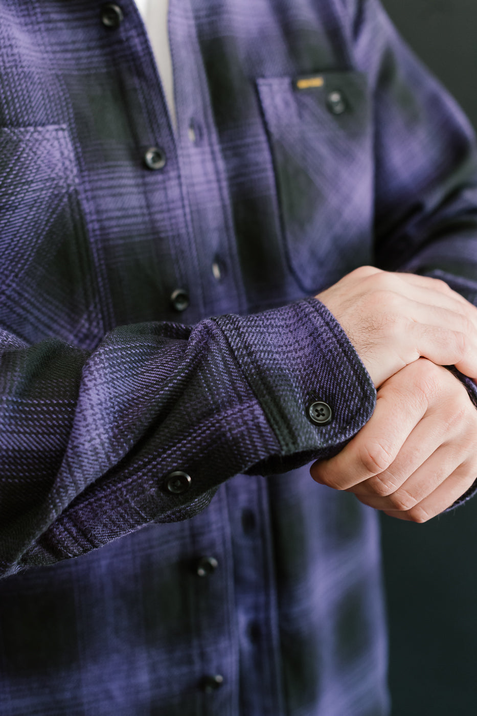 IHSH-265-PUR - Ultra Heavy Flannel Ombré Check Work Shirt - Purple/Black
