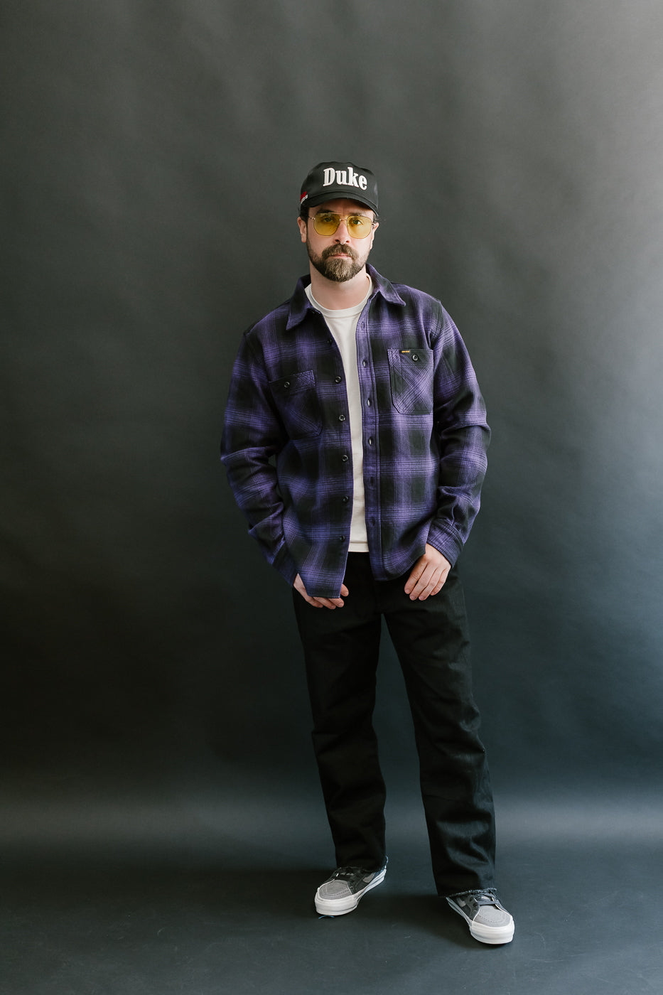 IHSH-265-PUR - Ultra Heavy Flannel Ombré Check Work Shirt - Purple/Black