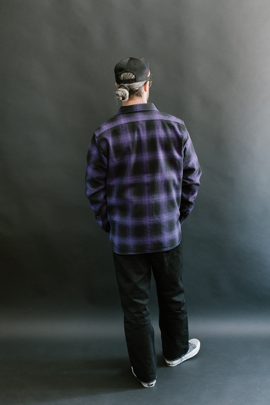IHSH-265-PUR - Ultra Heavy Flannel Ombré Check Work Shirt - Purple/Black