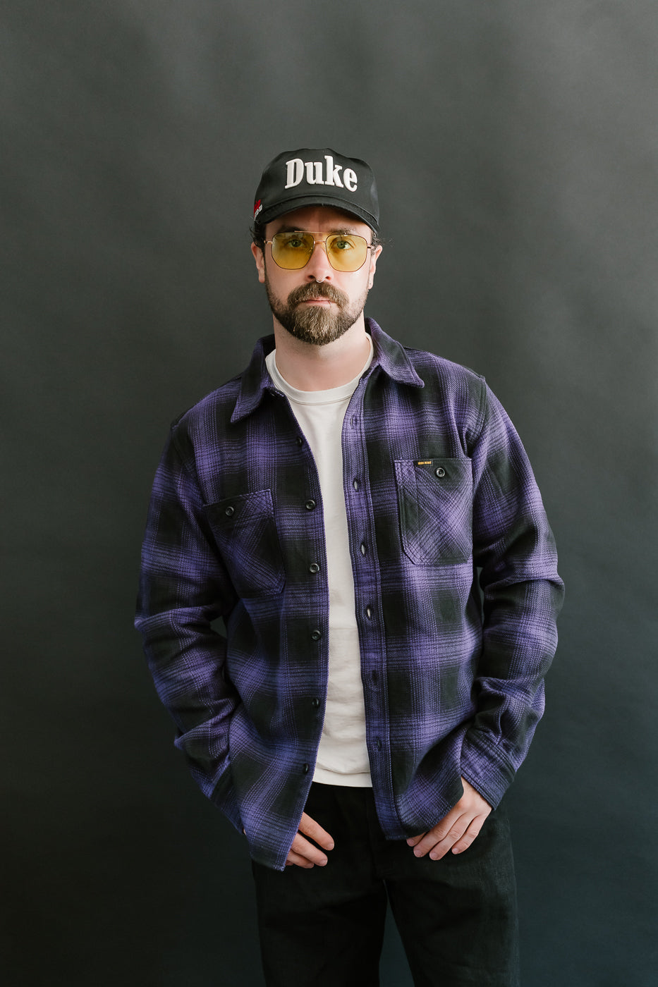 IHSH-265-PUR - Ultra Heavy Flannel Ombré Check Work Shirt - Purple/Black