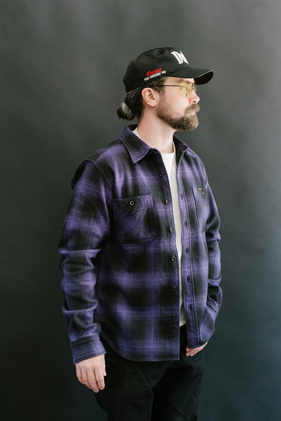 IHSH-265-PUR - Ultra Heavy Flannel Ombré Check Work Shirt - Purple/Black