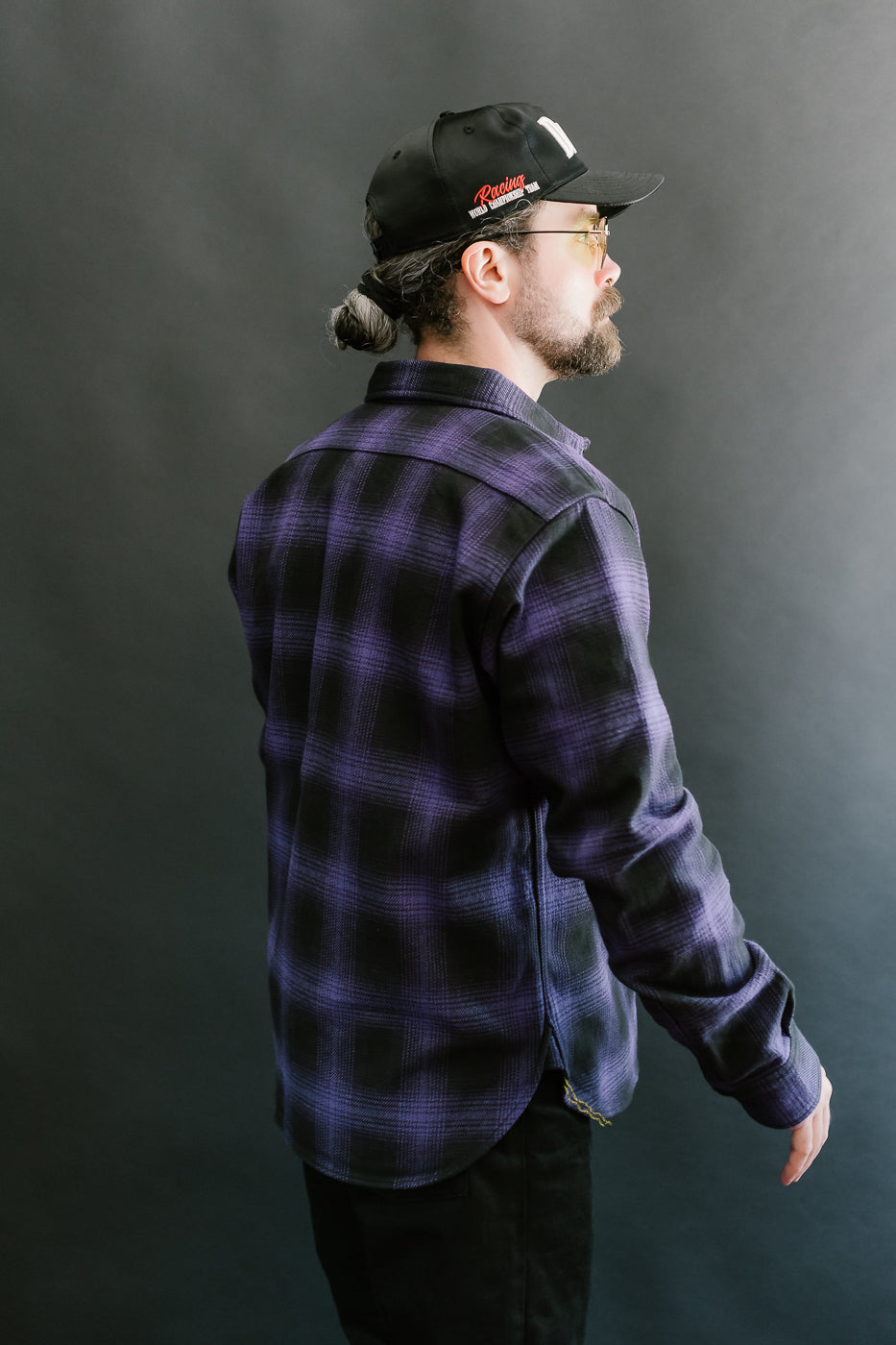 IHSH-265-PUR - Ultra Heavy Flannel Ombré Check Work Shirt - Purple/Black