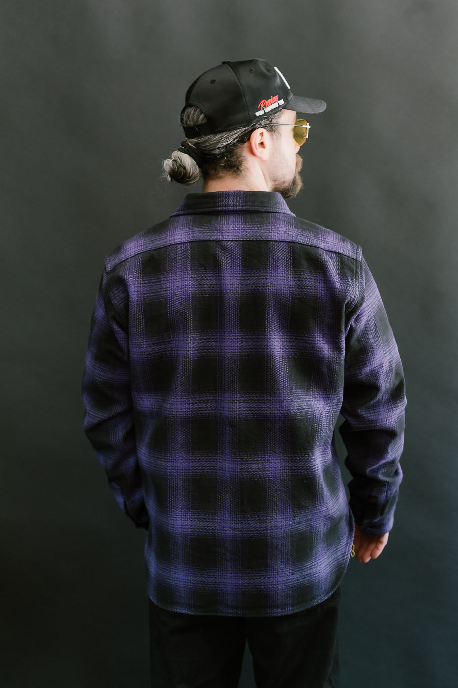 IHSH-265-PUR - Ultra Heavy Flannel Ombré Check Work Shirt - Purple/Black