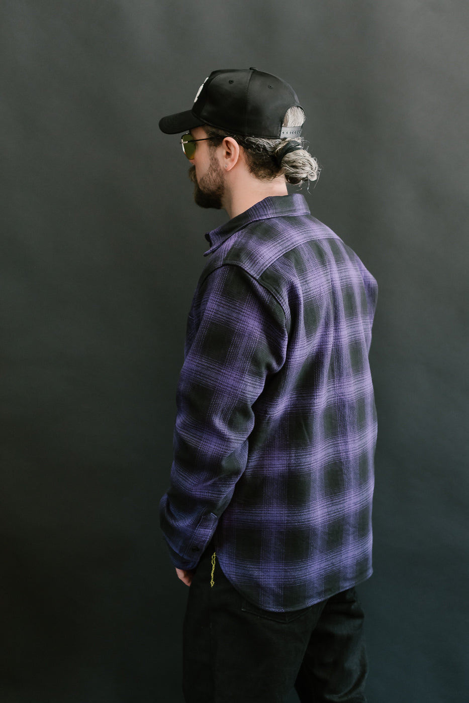 IHSH-265-PUR - Ultra Heavy Flannel Ombré Check Work Shirt - Purple/Black