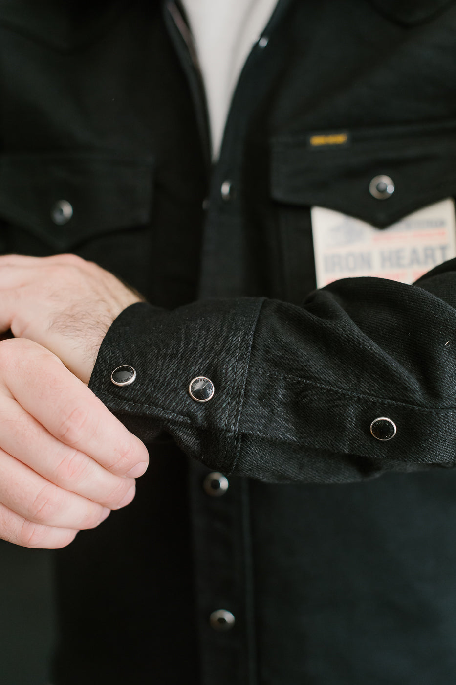 IHSH-295-BB - 14oz Selvedge Denim Western Shirt - Black, Black