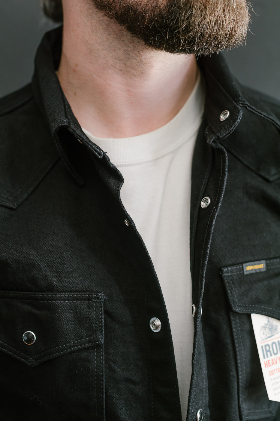 IHSH-295-BB - 14oz Selvedge Denim Western Shirt - Black, Black