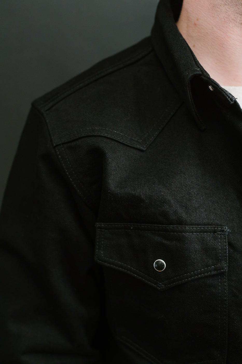 IHSH-295-BB - 14oz Selvedge Denim Western Shirt - Black, Black
